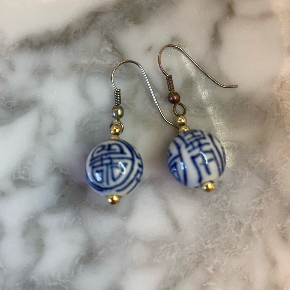 Blue and white Chinese Porcelain earrings